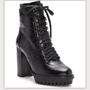 Vince Black Patent Combat Biker Moto Boots Size 10